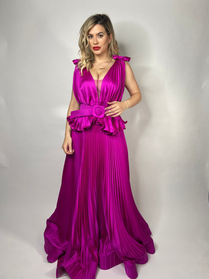 Vestido Plisado Magenta