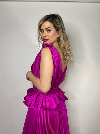 Vestido Plisado Magenta