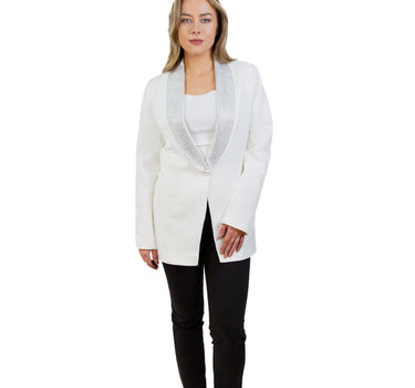 Blazer Blanco Aplicaciones de Brillo en Cuello