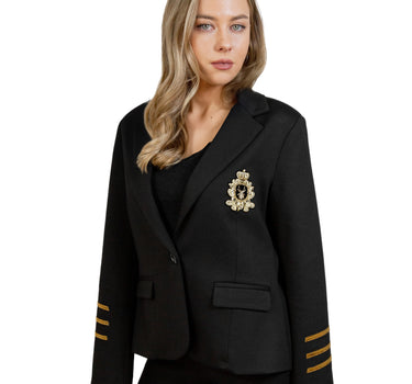 Blazer Negro con Detalle de Aplicación Bordada
