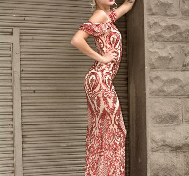 VESTIDO BANJUL CON BRILLOS ROJOS